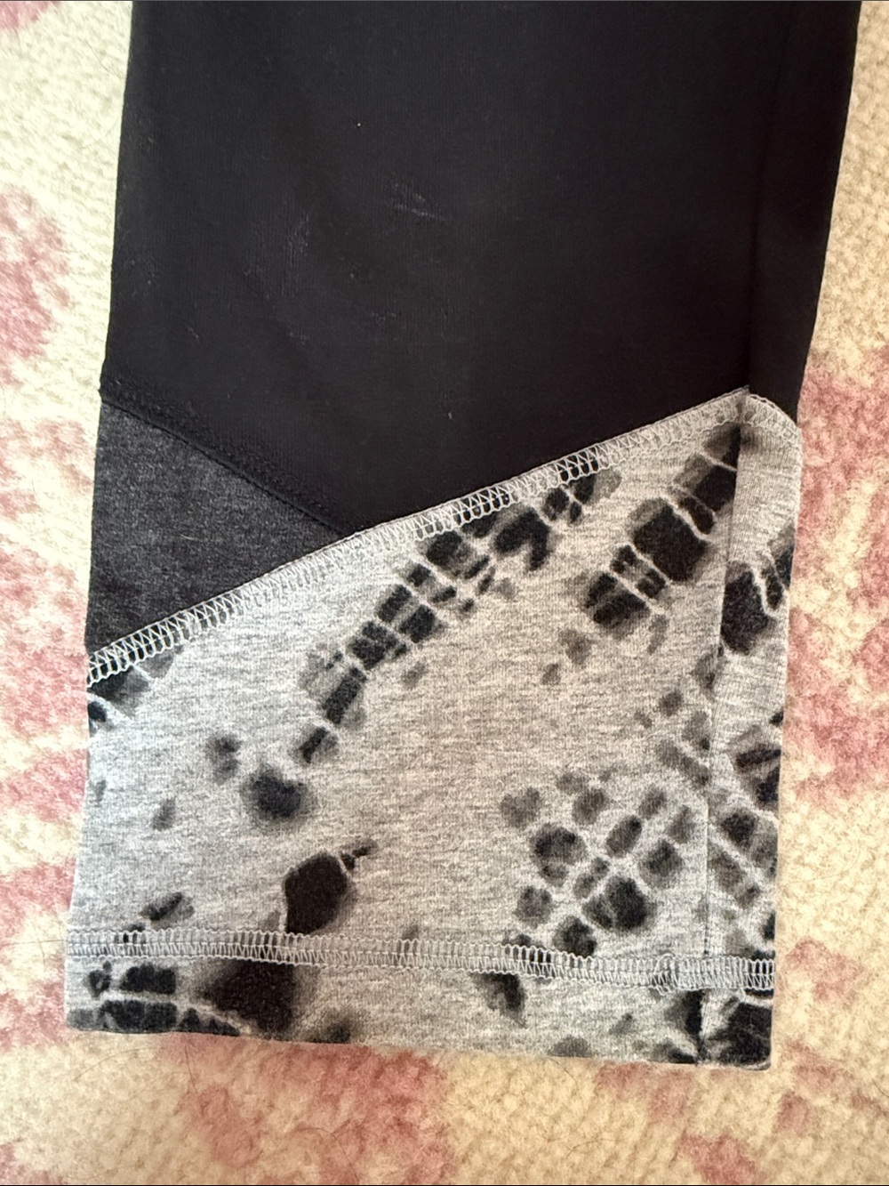 Victoria's Secret Black Capri Leggings with Gray Tie-Dye Print Cuffs - Picture 3 of 4